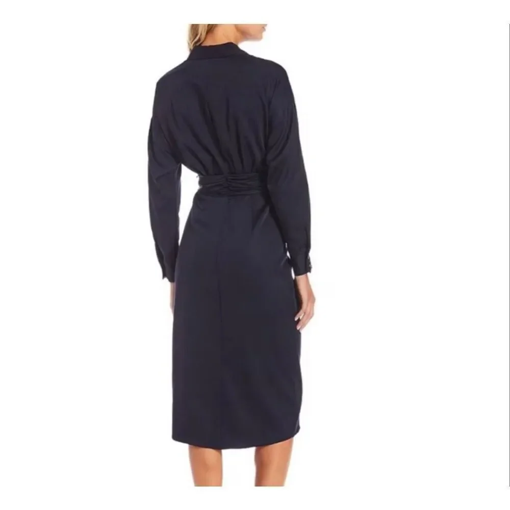 Antonio Melani Roxanne Pleated Tie Dress Buttondown Navy
